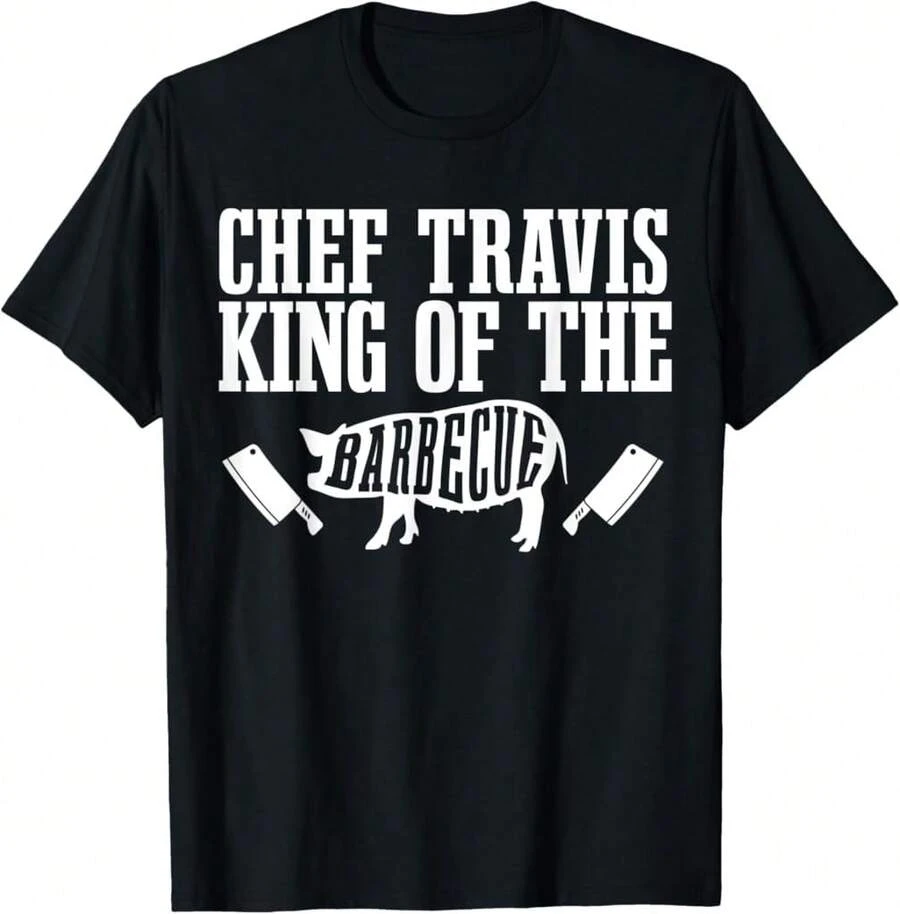 Mens Chef Travis Is King Of The Barbecue Bbq Grilling Master T-Shirt#TR Mother's Day Gifts - Black - View 1