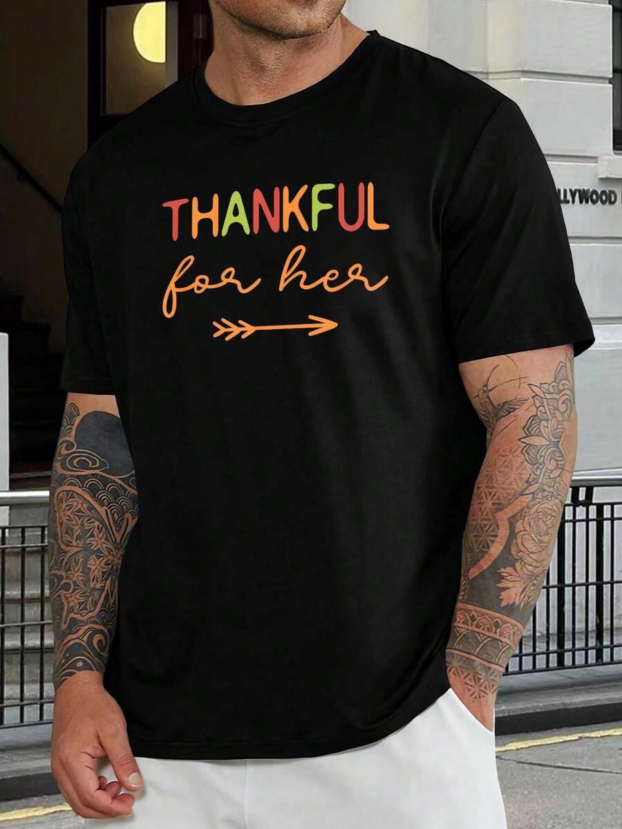 Camiseta gráfica negra unisex para mujer, regalo de Acción de Gracias para novia, camiseta corta de manga corta linda de otoño, ropa festiva - Negro - Ver 1