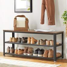 VASAGLE 3-Tier Shoe Rack, Shelf Storage Bench With Metal Mesh Shelves And Seat, Free Standing Shoe Organizer For Entryway, 11.8 X 39.4 X 17.7 Inches, Rustic Brown And Black - 棕色 - 查看 5