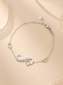 1 Pc 925 Silver Infinite Symbol Bracelets, Exquisite Cubic Zirconia Heart Women Bracelet Chain Perfect For Gifts For Lady,Girlfriend And Vacation
