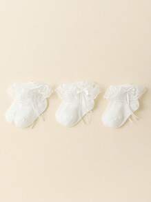 3 Pairs Of Girls' Spring And Summer White Princess Style Lace Mesh Breathable Lace Socks With Bow Accessories Sweet And Suitable For Daily Life Or Gatherings