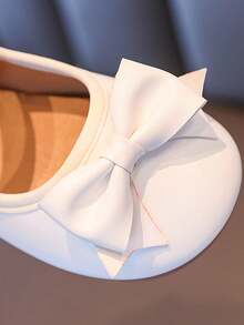1 Pair Of Girls' Flat Bottomed Small Leather Shoes For Spring And Autumn, New White Shoes, Solid Color, Big Bow, Versatile Single Shoes, Simple Foreign Trade Shoes, Breathable And Fashionable Party Princess Shoes For Infants And Young Children And Students - 白色 - 查看 5