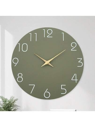 1pc 10 16 Inch Minimalist Grijs Groen Wooden Wand Clock, Battery Powered Quartz Silent Movement, Living Room, Bedroom, Dining Home (Battery Not Included) Back To School Room Supplies