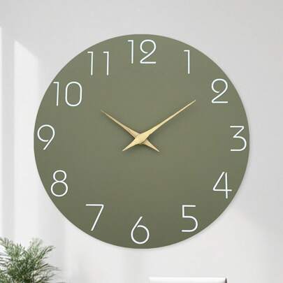 1pc 10-16 Inch Minimalist Gray-Green Wooden Wall Clock, Battery Powered Quartz Silent Movement, Suitable For Living Room, Bedroom, Dining Room, Home Decor, Christmas Gift (Battery Not Included) Back To School Room Decor School Supplies