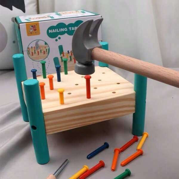 Banco de madera de golpeteo y martilleo de colores - Juguete para el desarrollo de la coordinación mano-ojo, juego educativo de reconocimiento de colores, regalo de cumpleaños ideal para jóvenes, mejora las habilidades motoras