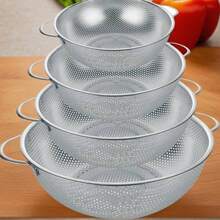 1 pieza Cesta de drenaje multiusos de acero inoxidable con asa, colador de cocina apilable para escurrir pasta, frutas y verduras, artículos de cocina para una eficiencia de cocina óptima con estilos acogedores de otoño e invierno - Plateado - Ver 2