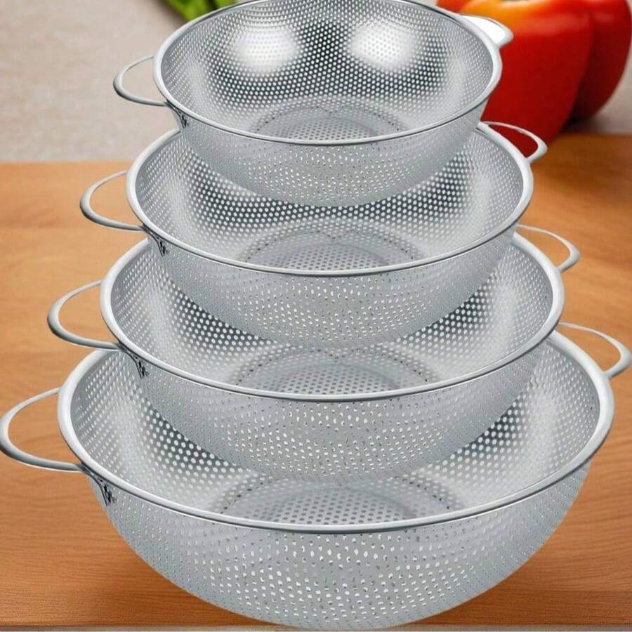 1 pieza Cesta de drenaje multiusos de acero inoxidable con asa, colador de cocina apilable para escurrir pasta, frutas y verduras, artículos de cocina para una eficiencia de cocina óptima con estilos acogedores de otoño e invierno