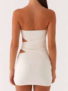 Women's Slim Fit Mini Dresses 2026 Summer Y2K Club Night Out Party Solid Strapless Tube Short Bodycon Dress - Màu be - Xem 6