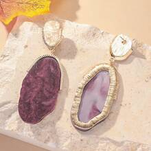 1pair Large Asymmetrical Resin Inlaid Alloy Pendant Earrings For Women, European And American Retro Exaggerated Versatile Party Street Style Jewelry, Gift For Girls - Multicolor - View 6