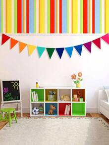 6面2.8米彩色三角旗 - 适用于生日派对装饰、教室装饰、学校活动、嘉年华、情人节、斋月、开斋节、圣帕特里克节、复活节、狂欢节和其他大型活动、家居装饰、庭院美化、毕业庆典、派对、马戏团氛围装饰