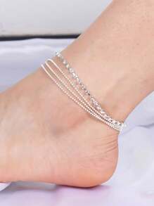 1 pezzo Cavigliera alla caviglia boho multistrato con catena e strass argento, design minimalista, adatto per uso quotidiano e vacanze al mare delle donne, accessorio gioiello da spiaggia estiva