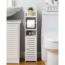New  Toilet Paper Holder Stand: All Bathroom Storage Cabinet For All Spac - Spotlessly White 27.5  H inch - View 1