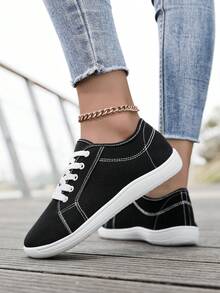 Barefoot Shoes For Men Women Wide Toe Box Cross Training Shoes, Zero Drop Minimalist Unisex Fashion Sneaker, Wide Width Canvas Lace-Up Shoes - Black and White - View 5