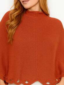 Knitted Poncho With Wave Detail - 紅陶 - 查看 2