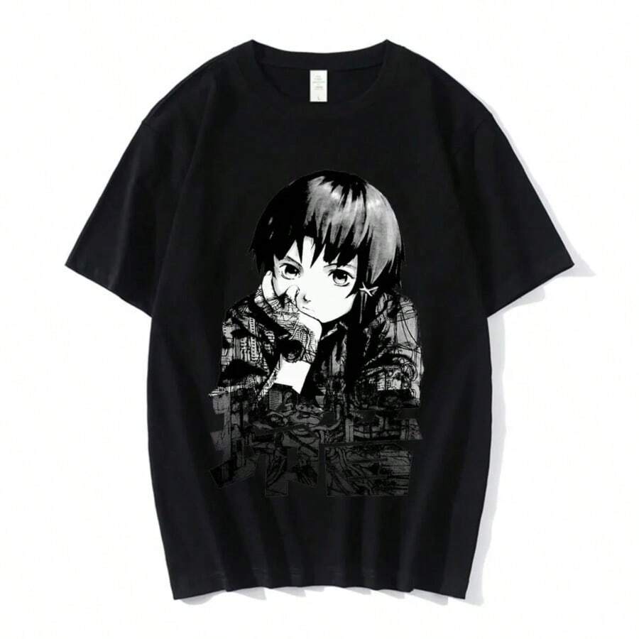 Anime Serial Experiments Lain T-Shirt Men Women Graphic T Shirts Unisex Iwakura Manga Girl Sci Fi Short Sleeve Tee Tops 62463 - Black - View 1