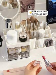 1 件白色化妆品收纳盒，带抽屉分隔桌面收纳架，塑料化妆品收纳盒，多功能桌面整理收纳，文具收纳盒，笔筒，化妆品展示架，化妆刷收纳桶，护肤品收纳盒，适用于浴室、书房、梳妆台，送给妈妈的礼物，适合度假海滩、浴室收藏、卧室收藏，大容量 - 白色 - 查看 5
