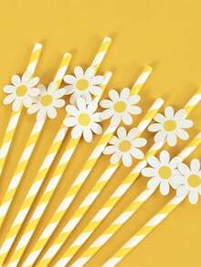 10/20/30/40/100pcs Daisy Paper Straws, Daisy Party Decor, 2pcs Elegant Daisy Straws, Floral Straws, Pink Floral Straws, Suitable For Birthday Party Supplies, Wedding Decoration, Floral Straws, Also Suitable For Wedding, Birthday Party, Graduation, Anniversary, Anniversary Dinner, Halloween, Valentine's Day, Christmas, Thanksgiving Gifts, 1pc - Multicolor - View 4