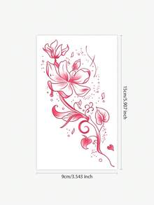1pc Waterproof, Sweat-Resistant, Washable Temporary Floral Tattoo Sticker, Elegant & High-Fashion Design, Suitable For Users - Hot Pink - View 2