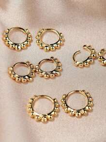 2Pcs Simple Fashion Small Round Bead Hoop Earrings For Women Men Vintage Gold Silver Color Copper Metal Huggie Earrings Female Punk Minimalist Jewelry Accessory