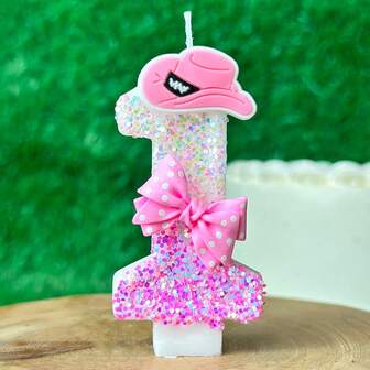 1 pieza Vela con número de cumpleaños, sombrero con lazo rosa, vela de cumpleaños para tarta, decoración con lentejuelas para tarta, adecuado para celebración de aniversario de chicas y mujeres