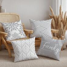 4pcs Simple Gray Line Geometric Pattern Pillow Case Set, Single-Sided Printed Peach Velvet Material, 45*45/50*50/40*40CM Cushion Cover Suitable For Modern Minimalist Sofa Living Room Decor, Gift, Party Decoration - Multicolor - View 6