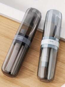 1件旅行洗漱杯便携式牙刷牙杯牙具收纳盒旅行用品漱口杯神器牙刷套装带旅行装漱口杯和透明收纳盒旅行必需品DIY贴纸（字母贴纸在牙刷盒里面，需要自己粘贴）旅行必需品旅行配件度假暑假返校