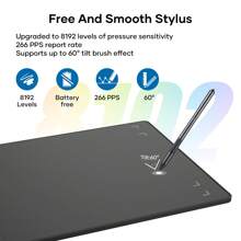 8192 niveaux de pression 8 touches express Tablette graphique légère, convenant pour Windows, compatible OTG pour la création artistique, l'esquisse, la conception et l'enseignement, zone active de 7,6 x 5,6 pouces avec système d'équilibrage d'inclinaison et taux de rapport de 266 PPS pour une expérience de dessin fluide