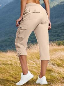 Women's Cargo Capri Pants Breathable Quick Dry Lightweight Hiking Capris With 6 Pockets For Workout Casual - 卡其色 - 查看 1