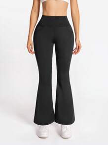 Women's Flared Leg With Pockets Yoga Pants, Slim-Fit Athletic Trousers For Everyday Wear