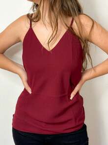 Women's Tank Top With Adjustable Straps Basic Crepe Strappy Top - Color caoba - Ver 4
