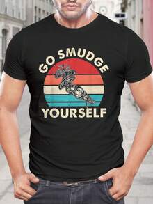 Camiseta con estampado retro de puesta de sol "Go Smudge Yourself" | Camiseta divertida de meditación espiritual | Camiseta gráfica de manga corta para hombres y mujeres | Idea de regalo - Negro - Ver 1