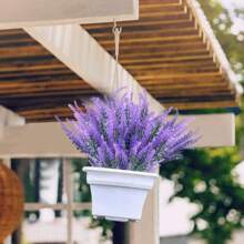 10 pièces de fleurs de lavande artificielles résistantes aux UV - plantes en plastique artificielles résistant à la décoloration, pour le jardin, le porche, la décoration de la boîte de fenêtre (violet classique)
