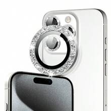 3片装相机镜头保护膜,带闪亮金属水钻环和9H硬度防刮膜,时尚配件,人性化保护套,生日礼物,送给家人和朋友的礼物,闪亮水晶,镜头保护膜,手机配件,防水,防震,防摔,全覆盖 - Frosted silver - 查看 4