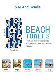 1 件足球条纹沙滩巾，超大超柔软超细纤维沙滩毯，吸水性强，适合旅行、游泳池、潜水、冲浪、瑜伽、露营，有成人和儿童尺寸可供选择，沙滩配件沙滩必需品
