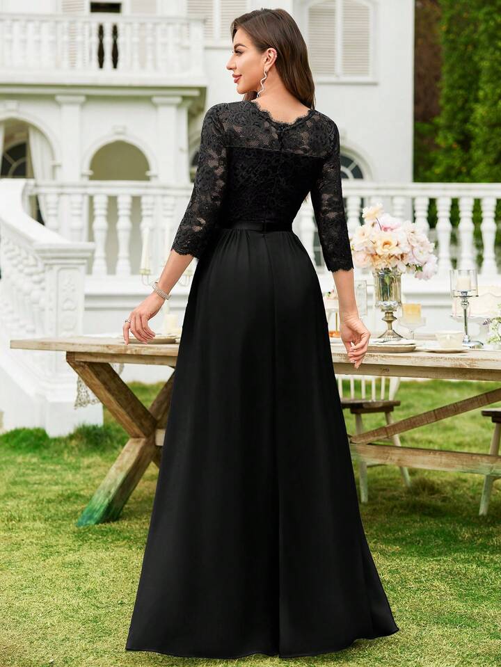 miusol women's formal floral lace evening party maxi dress Miusol Womens Formal Floral Lace Evening Party Maxi Dress (Large, Black)
