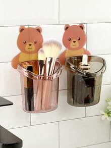 1 szt. Mały uchwyt na misia, montowany na ścianie, uroczy uchwyt na kubek do przytulania, uchwyt na kubek z kreskówkowym zębem, stojak do przechowywania w łazience, dekoracja łazienki, lato