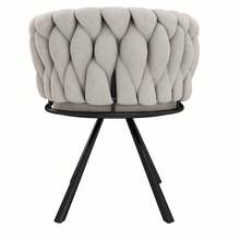 Set Of 2 Linen Dining Chairs, Luxury Swivel Chair For Living Room, Bedroom, Leisure Swivel Chair With Four Metal Support Legs, Beige And Black Linen