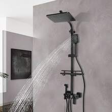 YUNRUX Regendusche Duschset Duschsystem Handbrause und Kopfbrause Duschgarnitur Dusche Schwarz - Schwarz - Übersicht 1