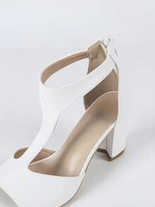 Women's White Open Toe T-Strap High Heel Sandals, Simple & Elegant Daily Casual Comfortable Shoes - White - View 8