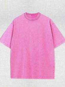 1 Piece, 230G Double-Sided Washed, Large Fan Letter A Printed T-Shirt, High-Quality Wax Printed Cotton Retro Fashion Brand T-Shirt, Suitable For Summer T-Shirt With A Certain Thickness, Holiday Gift - Màu Hoa hồng đỏ - Xem 2
