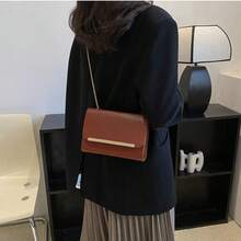 Simple And Modern Solid Color Square Shoulder Bag With Chain For Women - Brown - View 3