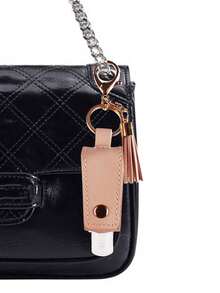 1pc Leather Material No-Rinse Hand Sanitizer Holder, Keychain No-Rinse Hand Sanitizer Holder, Portable Travel No-Rinse Hand Sanitizer Holder With Clip, Travel Essential, Back To School Supplies - Multicolor - View 4