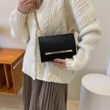 Simple And Modern Solid Color Square Shoulder Bag With Chain For Women - Black - View 4