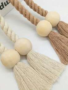 2pcs Rope Wooden Tassel Magnetic Curtain Tie Backs, Simple Wooden Tassel Magnetic Curtain Hooks, Curtain Holders Suitable For Bedroom, Living Room, Kitchen Home Decor, Room Decoration, Wall Decor - Beige - View 4