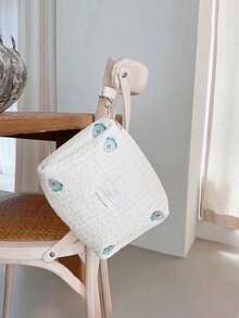 Personalized Large Capacity Custom Embroidery Mommy Bag, Cute Bear Pattern Diaper Bottle Carrier Tote With Stroller Hook For New Moms - Multicolor - View 13