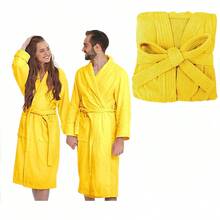 BATA DE BAÑO UNISEX AMPLIA Y LARGA EXCELENTE ABSORCIÓN TELA MICROTOALLA (ALGODÓN CON MICROFIBRA) - Amarillo - Ver 3