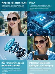 AI Translation Glasses, Wireless Smart Glasses, Support 100+ Languages, Anti-Blue Light Lenses, Built-In Microphone/Speaker, Open Ear Music & HD Calling, Control Photo Taking, USB Magnetic Charging, 360° Spatial Surround Sound, Fashionable Design For Office, Fitness, Hiking, Travel, Business, Study, Perfect Gift For Men And Women - Khung vàng, tròng kính xanh - Xem 6