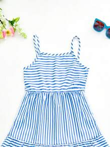 1 pièce Robe camisole à rayures confortable et décontractée pour jeunes filles, convient pour les fêtes, les sorties décontractées, les vacances, les activités extérieures, l'été
