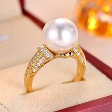 1 件女士时尚方晶锆石浪漫风格戒指，时尚珍珠戒指 - 銀色 - 查看 10