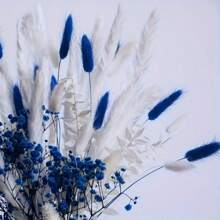 55pcs Classic Artificial Blue Lagurus Tail Grass Bouquet, White Vines Pampas Grass For Wedding, Birthday, Party, Christmas, Thanksgiving Home Decor, Living Room, Office, Farmhouse, Tabletop Flower Arrangement, Holiday Theme Decoration,Fall Decor,Autumn